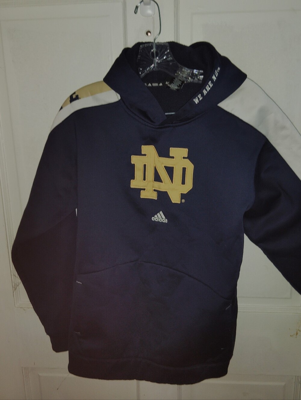 Vintage Adidas Navy and Gold Notre Dame Logo Pullover Hoodie